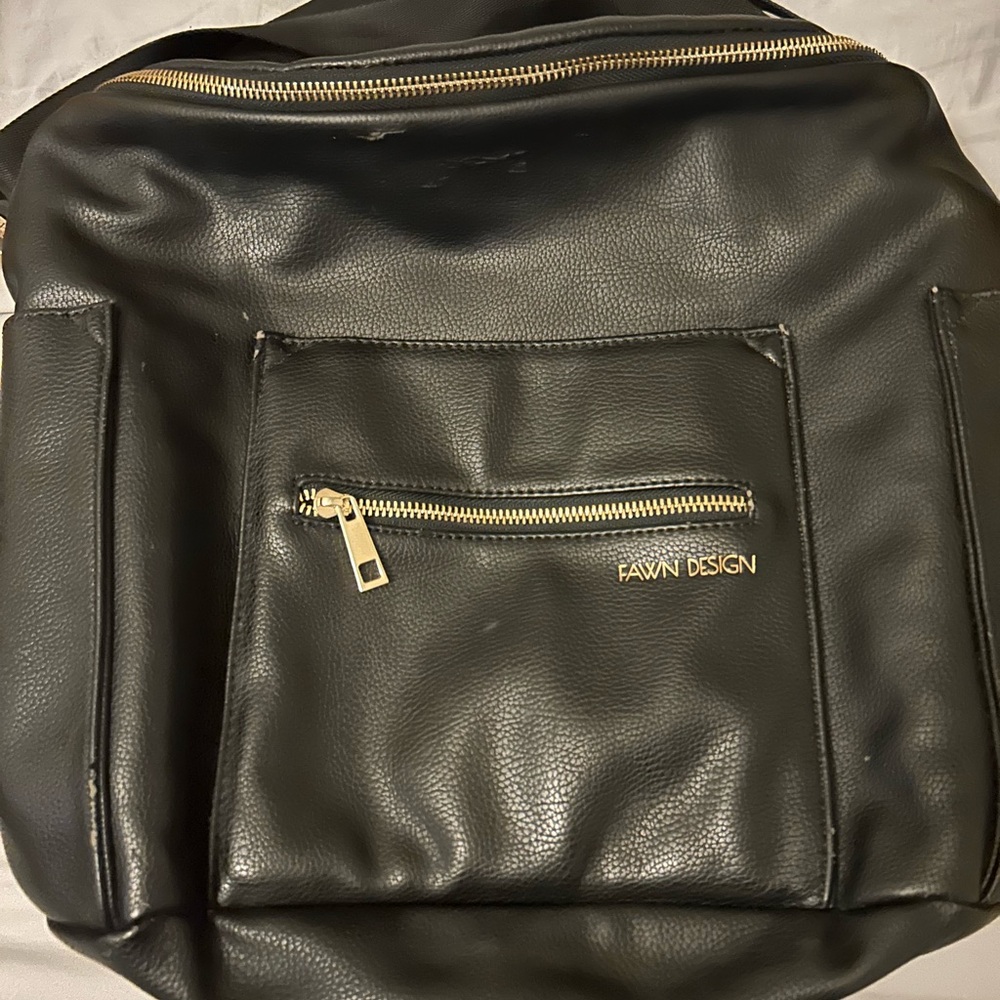 Fawn Design Black Leather backpack diaper bag